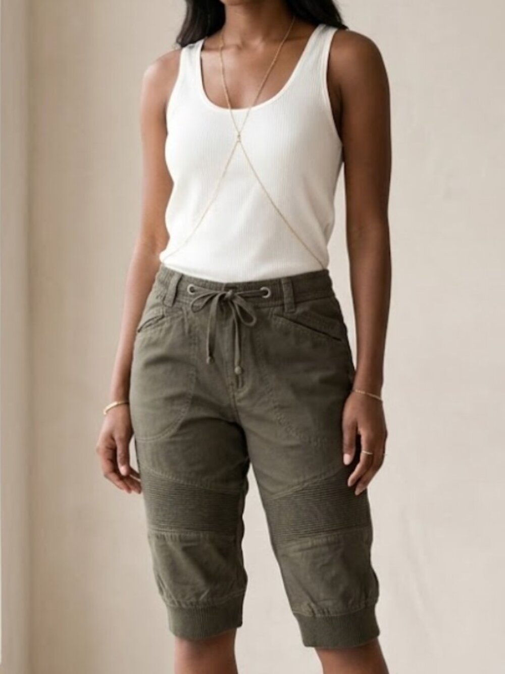 The Image Utility Moto Green Ribbed Knee 100% Cotton Jogger Shorts SZ 30